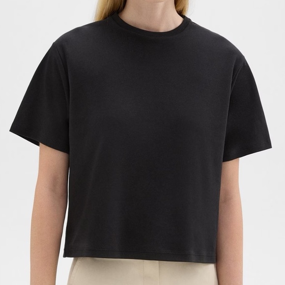 THEORY Women's Cotton Jersey Boxy Cropped T-Shirt, Black, Size S, M, L, XL